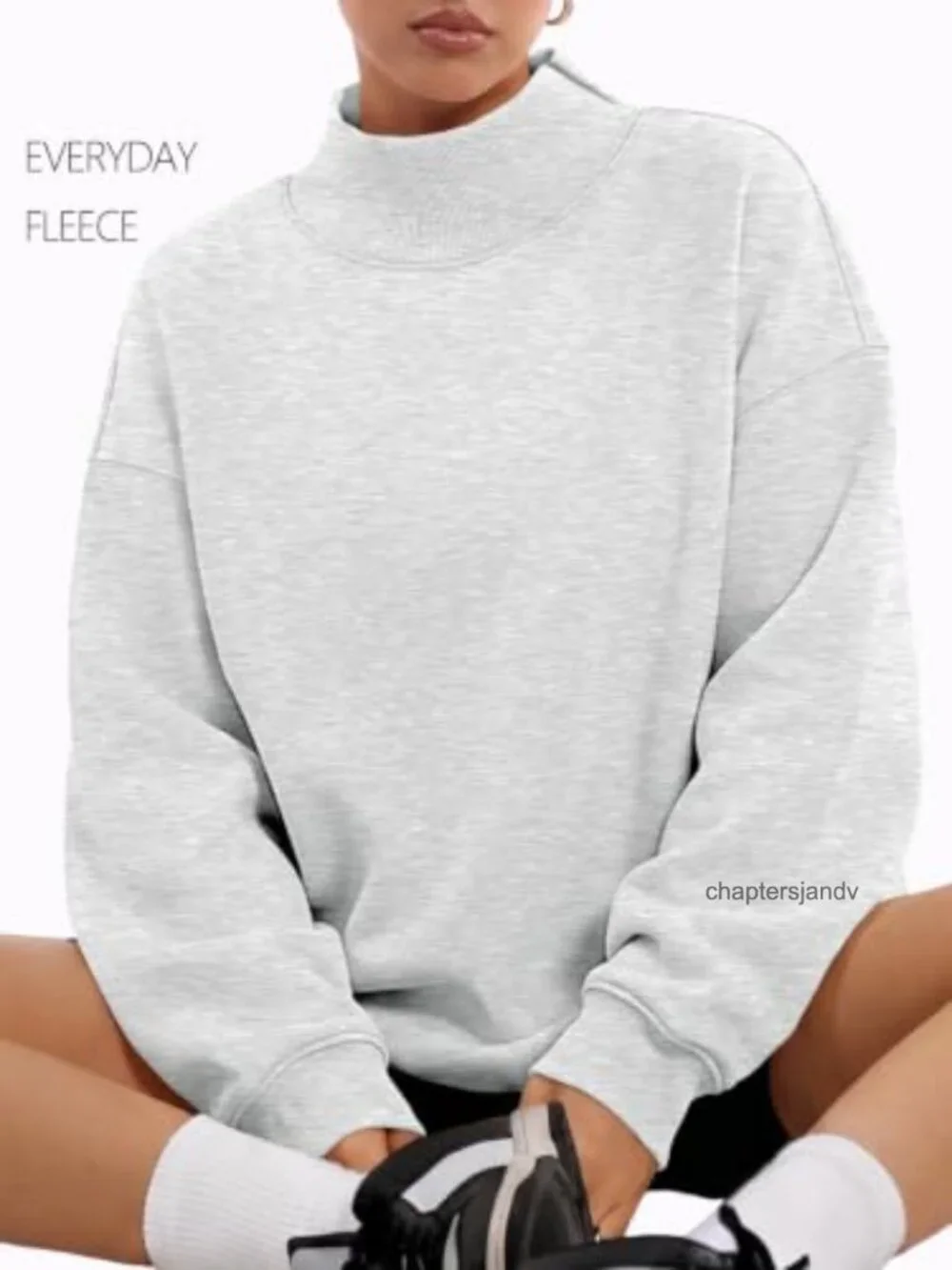 Cozy Fleece Lined Mock Neck Oversized Pullover Sweatshirt Women